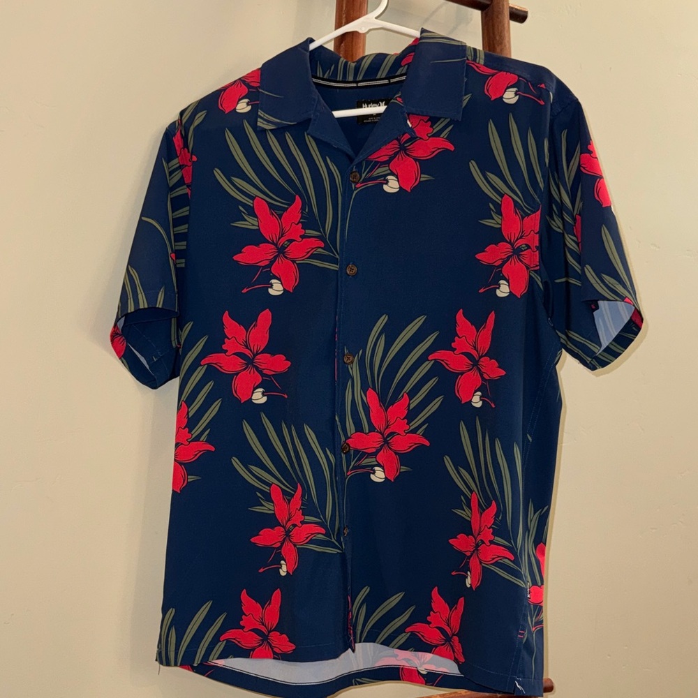 Hurley Navy Shirt with Red Floral Design